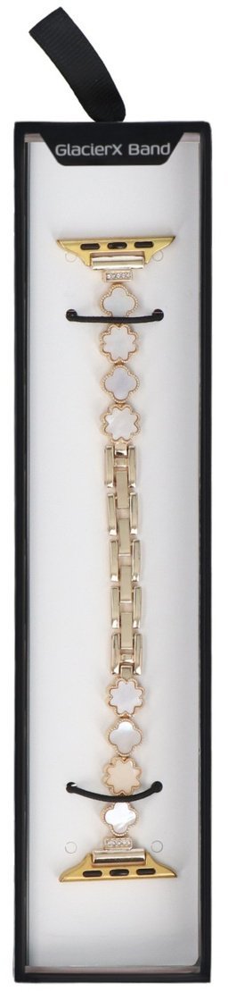 GlacierX Nowa bransoleta do smartwatcha GlacierX Zirconia Pearl Quatrefoil Chain Bracelet Gold do Apple Watch 38/40/41mm złoty
