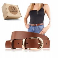 Paski - Skórzany Pasek do Spodni Damski Brodrene Złoty Brązowy do Sukienki 125 cm - miniaturka - grafika 1