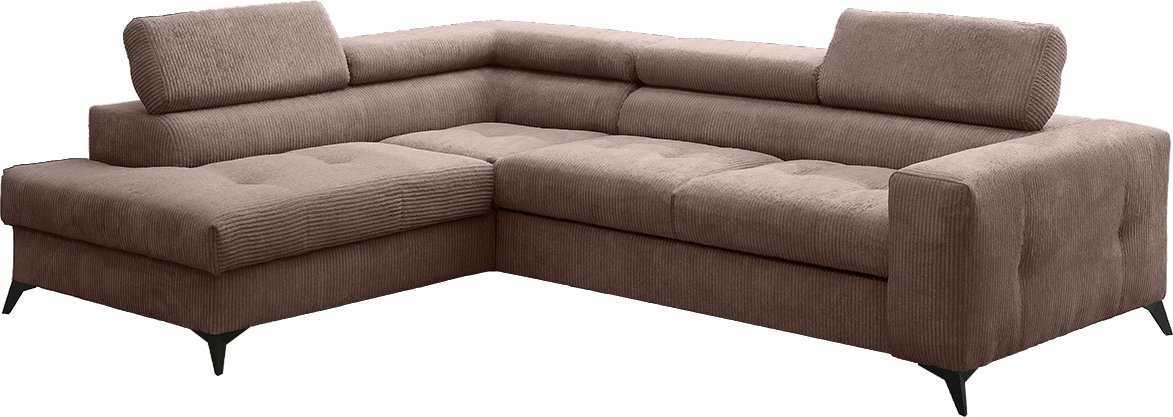 Narożnik z funkcją spania i pojemnikiem na pościel w kształcie litery L - ARCADI - tkanina Anafi, wiele kolorów Jasnobrązowy Lewy