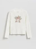 Bluzki dla dziewczynek - Reserved - Bluzka z błyszczącym nadrukiem - złamana biel - miniaturka - grafika 1