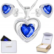 Kolczyki - Srebrny Zestaw Naszyjnik i Kolczyki 925 Niebieskie Lśniące Serca Cyrkonie - miniaturka - grafika 1