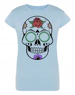 Koszulki i topy damskie - T-Shirt fajny KOLOROWY nadruk CZASZKA r.S - miniaturka - grafika 1