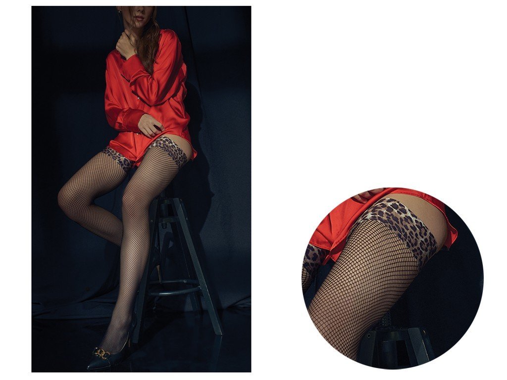 Pończochy Kabaretki Z Manszetą W Panterkę 1-2 Nero