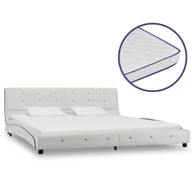 Łóżka - vidaXL Łóżko z materacem memory, białe, sztuczna skóra, 180 x 200 cm - miniaturka - grafika 1