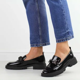 Czarne lakierowane półbuty damskie, mokasyny Vinceza 62183 - Mokasyny damskie - miniaturka - grafika 1