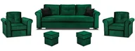 Sofy i kanapy - Zestaw wypoczynkowy do salonu Merida Sofa + 2 Fotele z Podnóżkami Ciemny Zielony - miniaturka - grafika 1