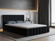 Łóżka - Łóżko tapicerowane ALMA z materacem sprężynowym kieszeniowym Salsa, 180 x 200 cm, łóżko podwójne z podstawą łóżka i stelażem z listew drewnianych, tkanina welurowa: czarna - miniaturka - grafika 1