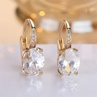 Inne - TEMU 1 Para Eleganckich Kolczyków z Białym Cyrkonem w Kształcie Owalu, Pozłacane Miedzią 18K - Biżuteria na Klipsy na Ślub, Temat Wakacyjny, Formalne - miniaturka - grafika 1