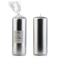 Świece - Świeca parafinowa 7 x 19 cm metalik srebrny - miniaturka - grafika 1