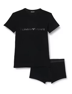 Emporio Armani Męski T-shirt + Trunk Christmas Shiny Logo Underwear, czarny, M - Koszulki męskie - miniaturka - grafika 1