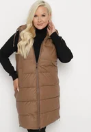 Kamizelki damskie - Brązowa Pikowana Kamizelka z Kapturem na Suwak i Napy Timella - miniaturka - grafika 1