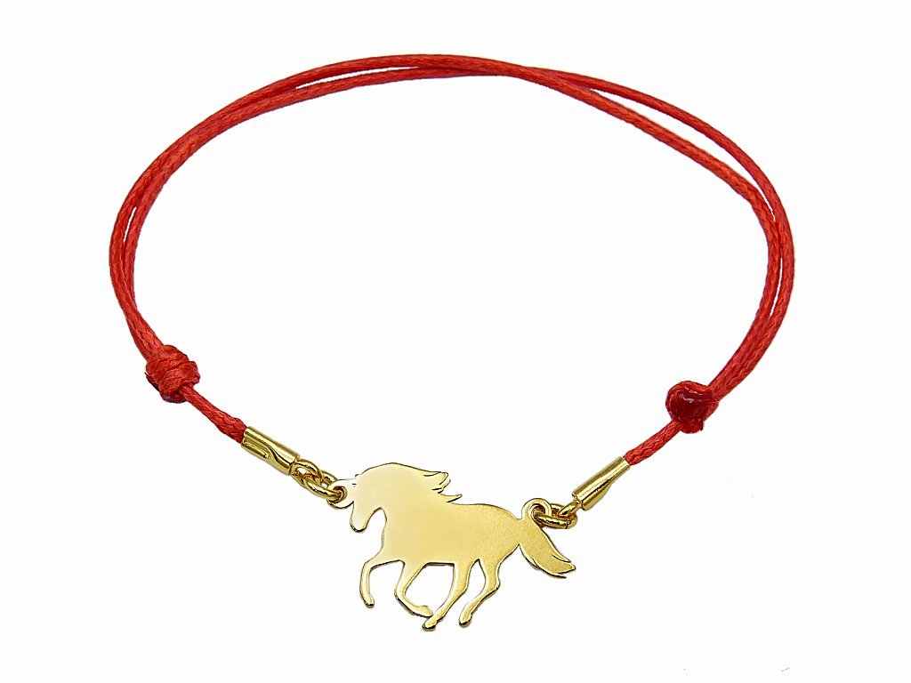 Pozłacana czerwona sznurkowa bransoletka koń ogier