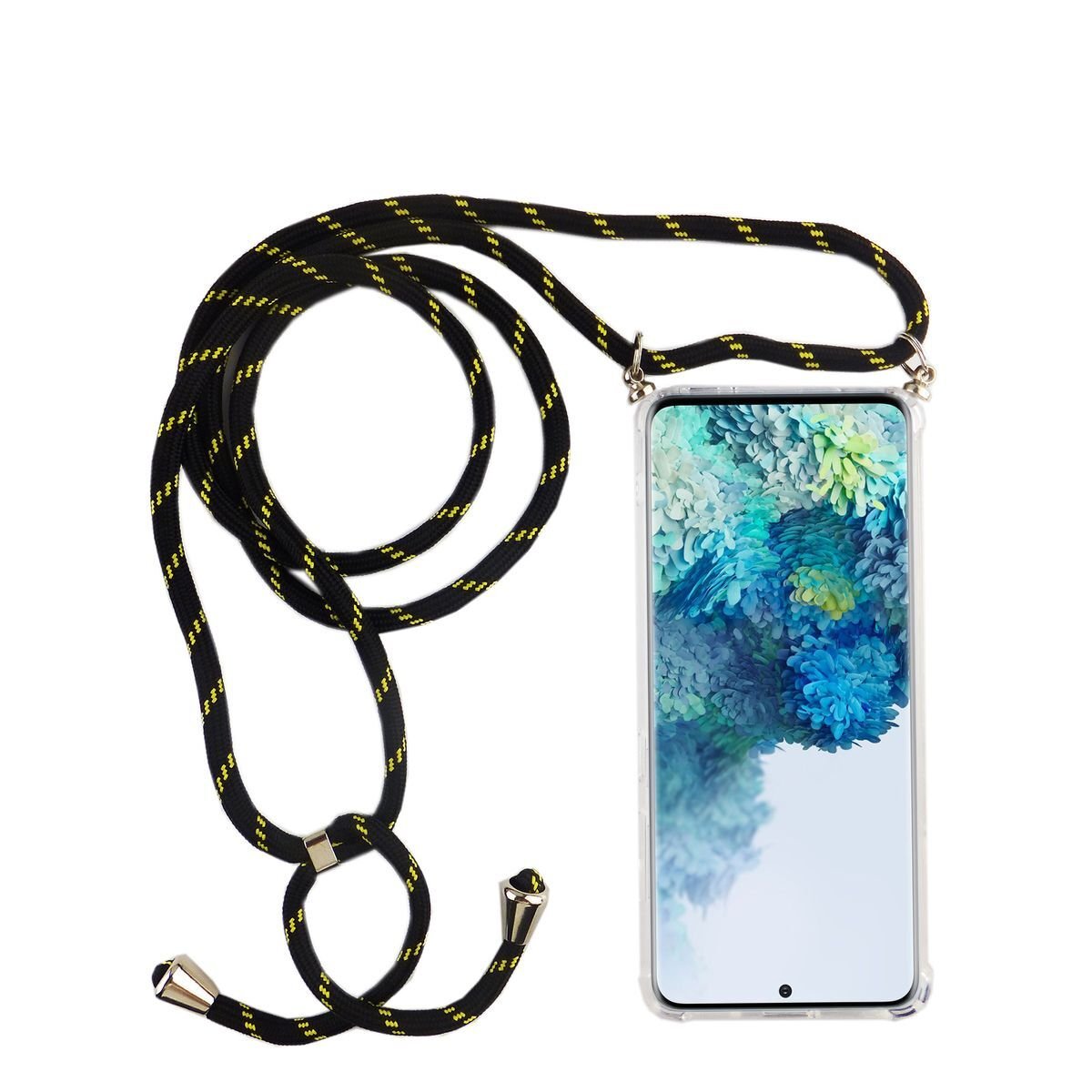 Samsung Galaxy Etui na telefon komórkowy z łańcuszkiem Slim Cover Etui na telefon komórkowy z paskiem na sznurek, do telefonu komórkowego: Samsung Galaxy A71, wybierz pasek: czarny odblaskowy