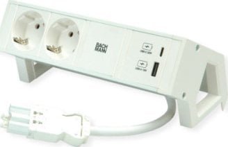 Bachmann BACHMANN DESK2 ALU WHITE 2x gniazdo z uziemieniem, ładowarka USB 22 W A&C, 0,2 m GST18