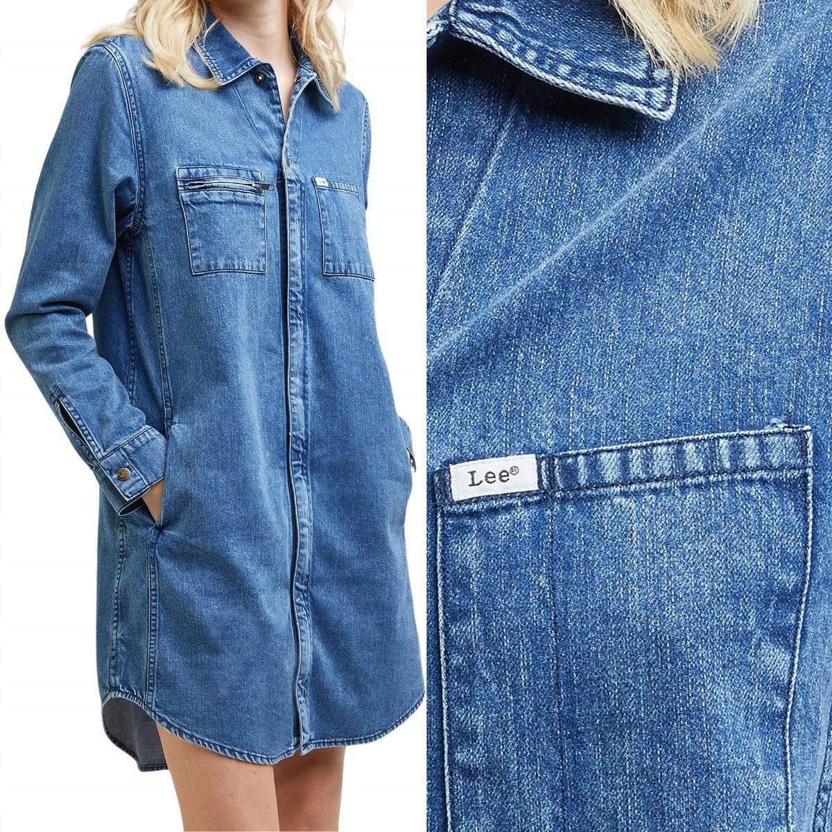 Lee UNIONALL DRESS Hazy Indigo prosta jeansowa sukienka oversize XS