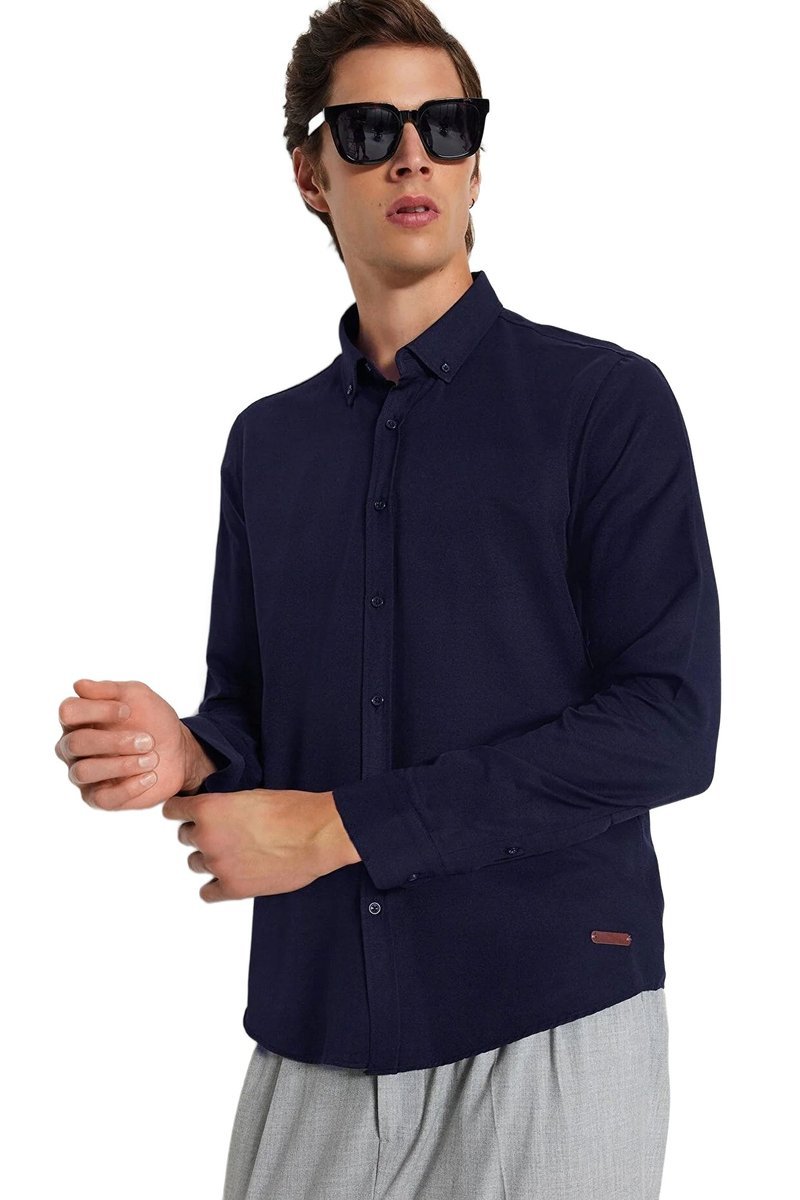 TRENDYOL MAN MĘSKA KOSZULA CASUAL GRANATOWA Z DŁUGIM RĘKAWEM S 5DA