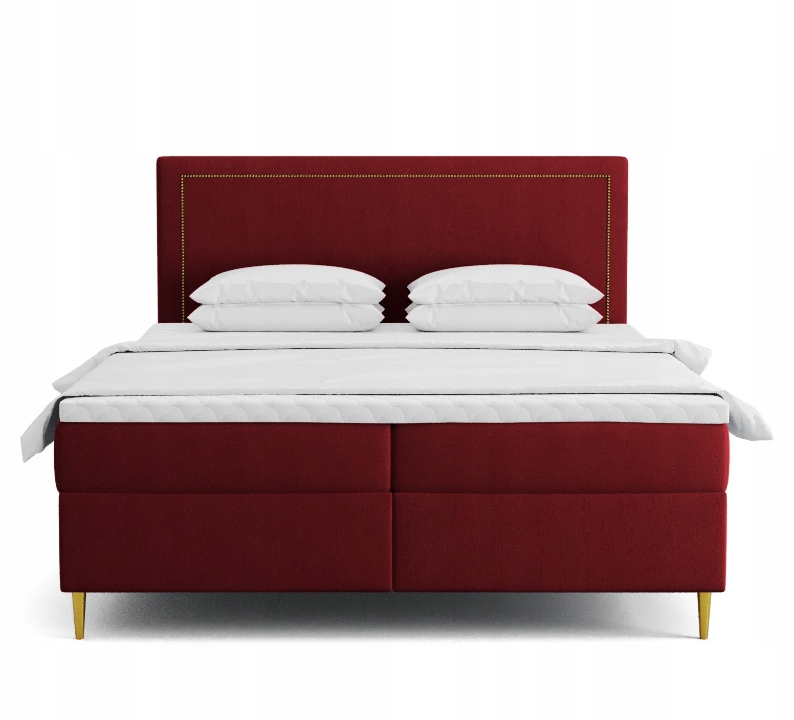 Łóżko kontynentalne GOLDEN z materacem 160x200 tkanina Matt Velvet czerwony