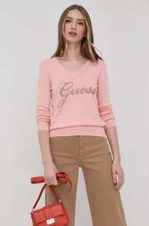 Swetry damskie - Guess sweter damski kolor różowy lekki - grafika 1