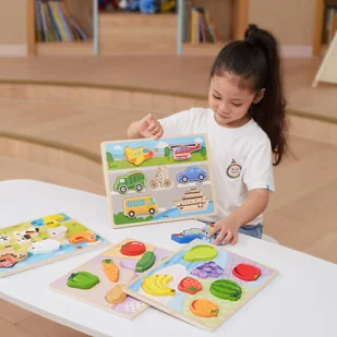VIGA Drewniane Puzzle Układanka Montessori 2w1 Figurki Farma - Układanki dla dzieci - miniaturka - grafika 5
