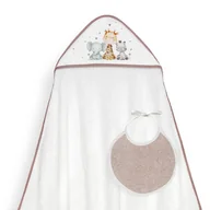 Okrycia kąpielowe dla dzieci - Okrycie kąpielowe 100x100 Żyrafa biały różowy ręcznik z kapturkiem + śliniaczek - miniaturka - grafika 1