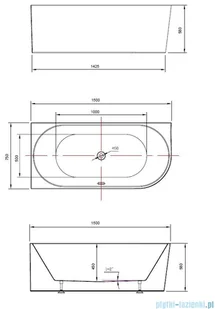The North Bath Calia wanna wolnostojąca przyścienna lewa 150x75cm + syfon Klik-klak 6845-1501L | - Wanny z hydromasażem - miniaturka - grafika 2