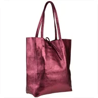Torebki damskie - Torebka skórzana lekka shopper bordo metaliczna - miniaturka - grafika 1