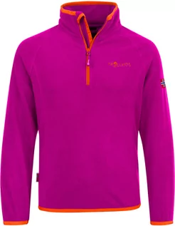 Bluzki dla dziewczynek - Bluza polarowa dziecięca Trollkids Kids Nordland Half Zip dark pink/orange szybkoschnąca różowa (707-200) - grafika 1