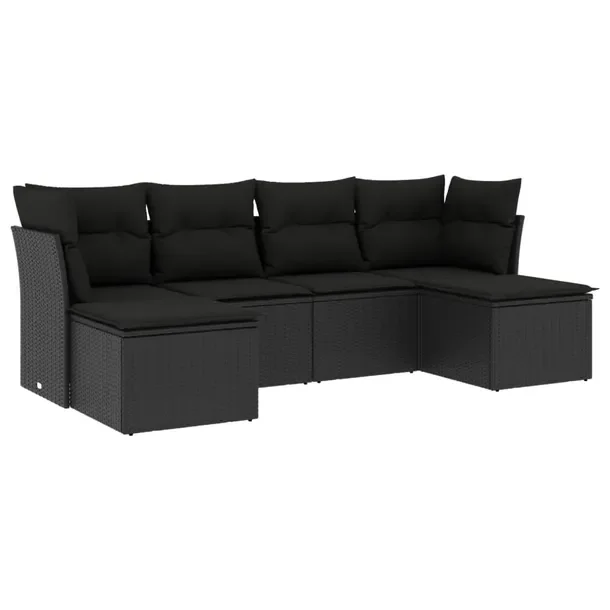 Zestaw Wypoczynkowy z Rattanu PE, Czarny, Sofa 234x117x69 cm, Podnóżek 55