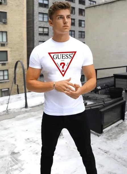 Koszulka Męska GUESS XL – Biała, Wygodny Krój, Oddychający Materiał, SALE