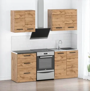 Meble Kuchenne Drewniane Modułowe Z Blatem Zestaw Kuchenny Mokka 2.4m Wotan - Meble kuchenne - miniaturka - grafika 1