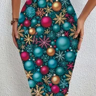 Spódnice - TEMU Damska Spódnica Ołówkowa Slim-Fit - Ciepła Zimowa Krótka Spódnica z Asymetrycznym Dołem i Niebieskim Wzorem w Kropki, Retro Krój A-Line do - miniaturka - grafika 1