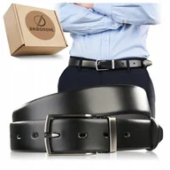 Paski - Pasek Skórzany Męski Brodrene Elegancki ze Srebrną Klamerką Czarny 125cm - miniaturka - grafika 1