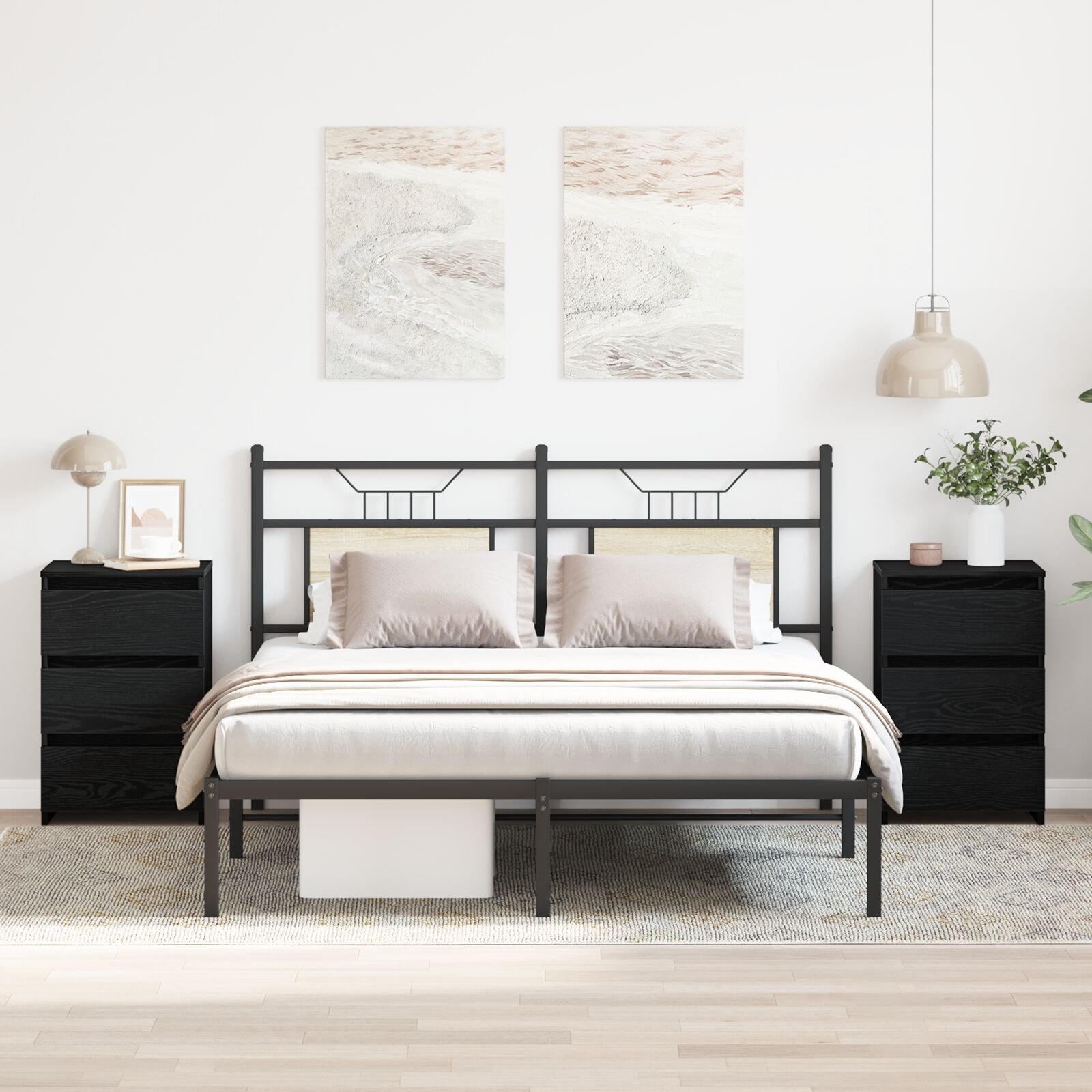 vidaXL Stolik nocny Zestaw 2 Czarne dębowe Drewno inżynieryjne