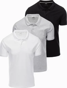 Komplet bawełnianych męskich t-shirtów polo BASIC czarny/szary melanż/biały V2 OM-POBS-0133 S - Koszulki męskie - miniaturka - grafika 1