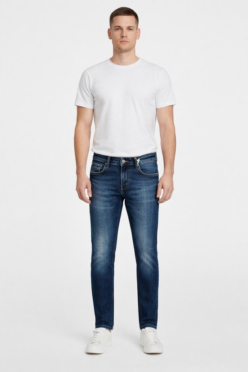 GUESS CIEMNONIEBIESKIE JEANSY MĘSKIE PROSTE Z PRZETARCIAMI 30/32 GGA