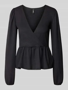 Bluzka z długim rękawem o kroju slim fit w kopertowym stylu model ‘30 BILL’ - Bluzki damskie - miniaturka - grafika 1