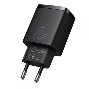 Baseus Ładowarka sieciowa baseus compact quick charger, usb, usb-c, 20w czarna AMI-BAS20723 - Ładowarki i akumulatory - miniaturka - grafika 1