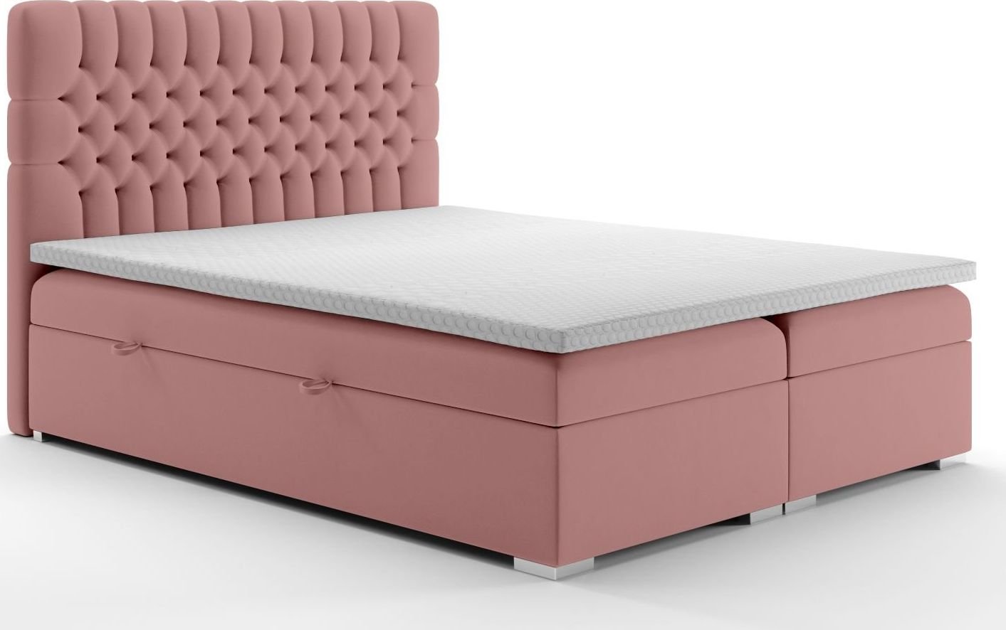 LAVERTO Łóżko kontynentalne RUBID 160x200 różowe velvet z pojemnikiem