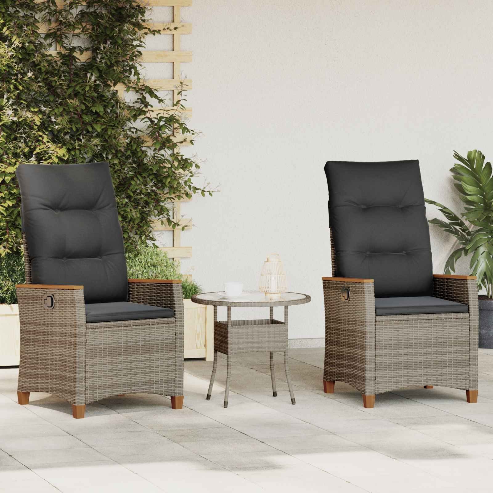 vidaXL vidaXL Krzesła Ogrodowe z poduszką Szary i granatowy rattan