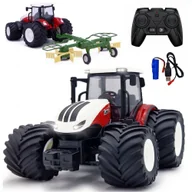 Zabawki zdalnie sterowane - TRAKTOR CIĄGNIK ZDALNIE STEROWANY Z ZGRABIARKĄ NA PILOTA LEDY GUMOWE KOŁA - miniaturka - grafika 1