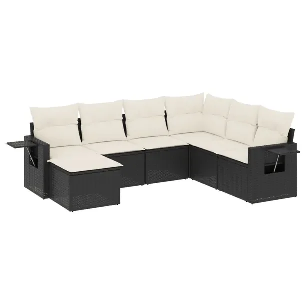 Zestaw mebli ogrodowych modułowych z poduszkami, rattan PE, czarny