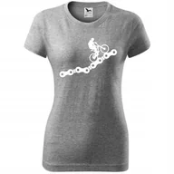 Koszulki i topy damskie - Damska Koszulka z Nadrukiem Rowerowa Tower łańcuch Prezent dla Rowerzystki ciemnoszary melanż XXL - miniaturka - grafika 1