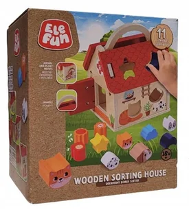 Elefun Drewniany domek sorter 11 elementów - Sortery dla dzieci - miniaturka - grafika 1