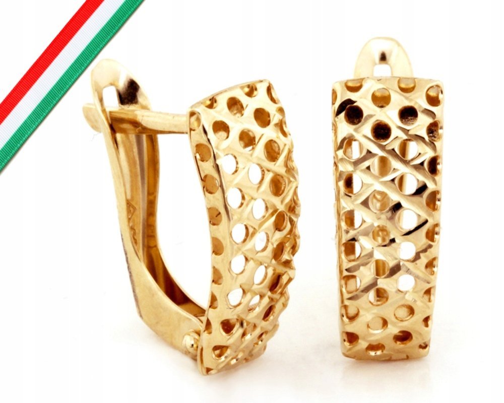 Złote kolczyki 375 prostokątne blaszki z ażurem 1,