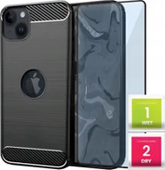 Etui i futerały do telefonów - Hello Case ETUI DO IPHONE 14 PANCERNE KARBON CASE CZARNE OBUDOWA SZKŁO HARTOWANE - miniaturka - grafika 1