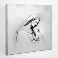 Ikony i obrazy sakralne - Maryja z dzieciątkiem Jezus szkic - obraz polycanvas, 40x40 - miniaturka - grafika 1