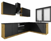 Meble kuchenne - Zestaw mebli kuchennych narożnych 260 cm dąb artisan + czarny F9-S42 - miniaturka - grafika 1