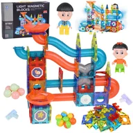 Klocki - MAGNETYCZNE KLOCKI  DUŻY ŚWIECĄCY TOR KULKOWY 142 ELE - miniaturka - grafika 1