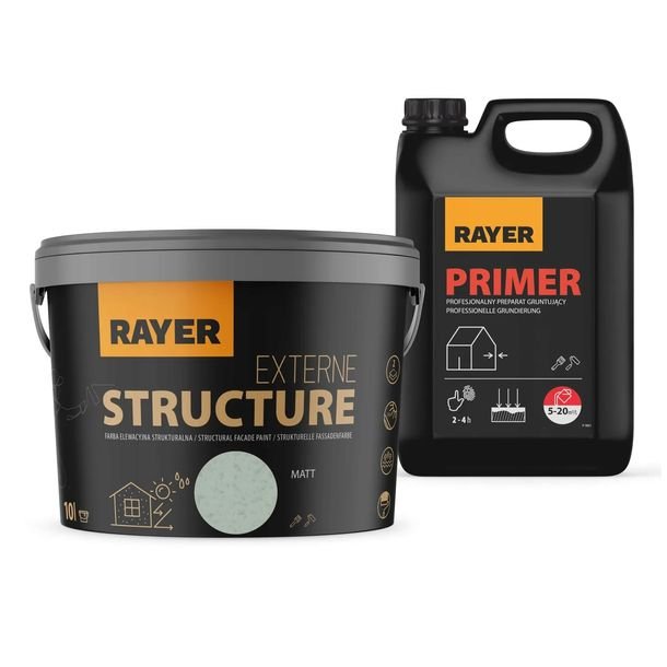 Farba Strukturalna Elewacyjna RAYER 10l jasny szary + GRUNT 5l