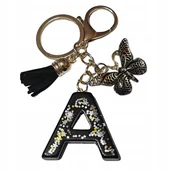 Breloki - Brelok z literą A - elegancki czarny design z motylem - miniaturka - grafika 1